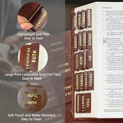Bible Tabs for Women & Men Brown – 80 Gold Foil (66+14 Blank) ﻿ - color: Brown