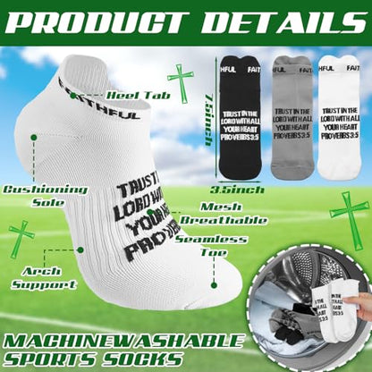 Janmercy 6 Pairs Christian Ankle Socks Fit Us Size 6-13 - color: Black,white,gray