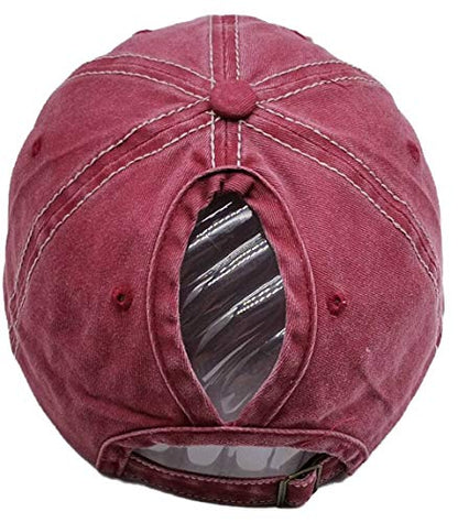 Women American Flag Ponytail Hat, Embroidery Adjustable Washed Distressed Messy Bun Baseball Cap … - color: Us Flag -Red
