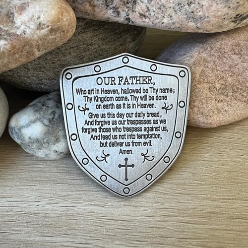 Our Father Shield Visor Clip – Catholic Car Accessory with Lord’s Prayer – Religious Auto Protection Medal – Christian Faith Travel Gift for Drivers