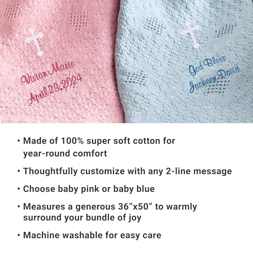 Let's Make Memories Personalized God Bless Honeycomb Baby Blanket - Blue - New Baby - Christening- 36x50 - color: Blue - God Bless