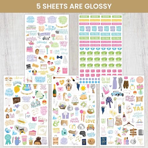 bloom daily planners New Engagement/Wedding Planning Stickers Variety Pack - 6 Sheets, 390+ Hand-Dawn Illustrations and Phrases Per Pack - style: New Engagement/Wedding Planning