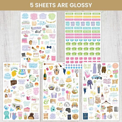 bloom daily planners New Engagement/Wedding Planning Stickers Variety Pack - 6 Sheets, 390+ Hand-Dawn Illustrations and Phrases Per Pack - style: New Engagement/Wedding Planning