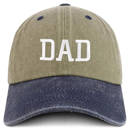 Trendy Apparel Shop Dad Embroidered Pigment Dyed Low Profile Cotton Cap - color: Khaki Navy