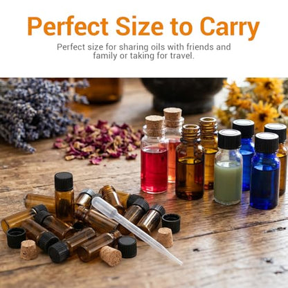 150 Pcs Mini Oil Bottles 5ml Essential Oil Bottles Amber Glass Small Sample Bottle with Orifice Reducers Funnels Droppers for Travel Sample Storage