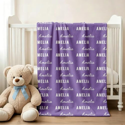 Ships Next Day, Personalized Baby Blanket with Name - Custom Newborn Hospital Swaddle Blanket, Super Soft Plush Flannel Baby Gift for Birth Announcement Shower Easter Gifts for Toddler Kids - color: Light Purple