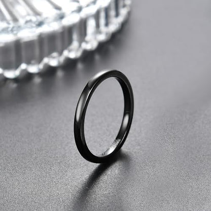 VQYSKO Tungsten Carbide Wedding Cigar Domed Band Ring Men Women 5-14 - color: Black-2mm
