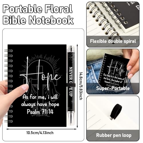 12 Set Christian Spiral Notebooks Bulk with Ballpoint Pen Black Bible Verse Spiral Notebook Ballpoint Pen Christian Gifts Bulk Inspirational Scripture Prayer Notebook Set for Church School Supplies - color: Black Colorful