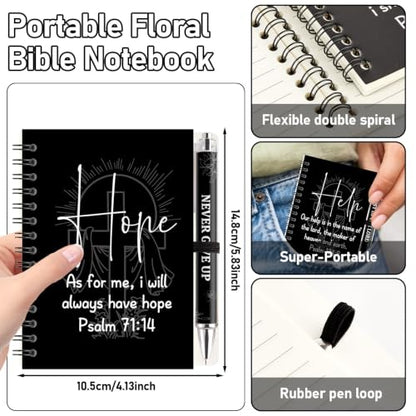 12 Set Christian Spiral Notebooks Bulk with Ballpoint Pen Black Bible Verse Spiral Notebook Ballpoint Pen Christian Gifts Bulk Inspirational Scripture Prayer Notebook Set for Church School Supplies - color: Black Colorful
