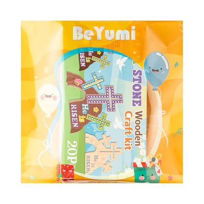 BeYumi Easter Jesus Resurrection Crafts - 20Pcs DIY HE IS RISEN Wooden Empty Tomb Standable Craft Make Your Own Christian Empty Tomb of Jesus Faith Religious Decor Church School Party Supplies for Kid