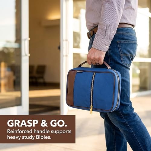 Bible Cover for Men & Boys, Blue Jean Canvas Bible Case with Handle