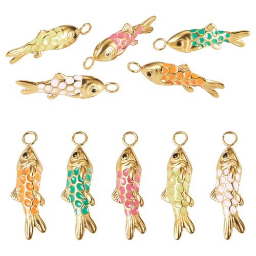 Craftdady Enamel Koi Fish Charms Long-Lasting Plated CZ Sea Ocean Life Animals Pendants 18K Gold Plated Goldfish Charms for Jewelry Making Bracelets Earrings - color: 5 Color