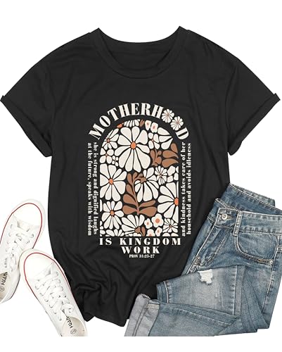 Christian Shirts for Women Jesus Tees Faith Shirts Bible Verse Print Tops - color: Black, size: Small