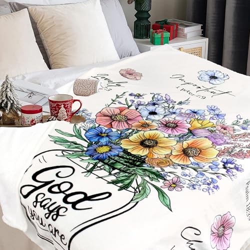 Christian Gifts for Women, Religious Birthday Gifts for Women Throw Blanket - color: Flower-god Says You Are