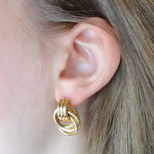 14K Gold Earring Cross Waterdrop Butterfly Heart Knot Earrings for Women Gold Silver Cross Leverback Drop Gold Silver Teardrop Hoop Dangle Earring White Gold Dangle Drop Earring - color: Gold-Statement Knot Dangle Earring