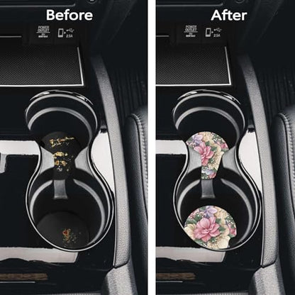 Car Coasters for Cup Holders - Retro Flower Floral - color: Retro Flower Floral
