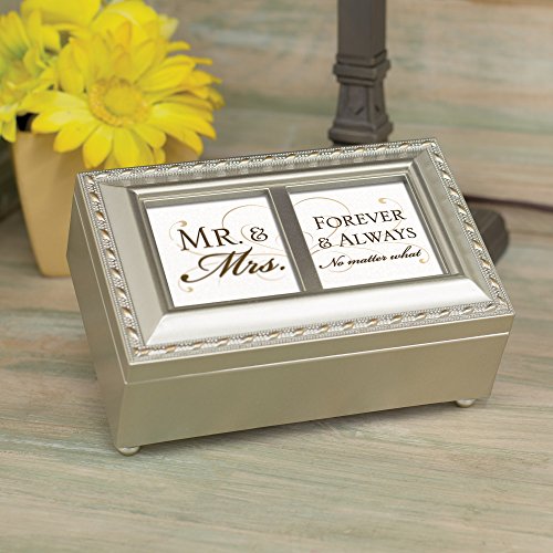 Cottage Garden Mr. and Mrs. Forever Always Champagne Silver Tone Petite Music Box Plays You Light Up My Life