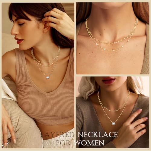 3PCS Gold Silver Layered Necklaces for Women Trendy - color: Gold&Flower