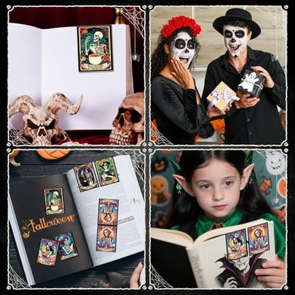 Tarot Skeleton Magnetic Bookmark Gifts - Wxiben 8 Pcs Gothic Skeleton Bookmarks Magnetic for Women Funny Skull Flower Magnets Book Markers Page Clip Gifts for Women Students Teacher Reader Office - style: Tarot Skeleton