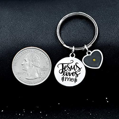 Uloveido Stainless Steel Faith Cross Keychain & Jesus Loves Me Christian Keyring Mustard Seed Charms Religious Jewelry - style: Jesus Love Me-heart