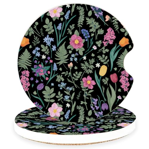 Ceramic Car Coasters – Absorbent Car Cup Holder Coaster Set for Women, Cute Aesthetic Car Accessories for Girls, 2 Pack (Black Brown‌) - color: Black Brown‌