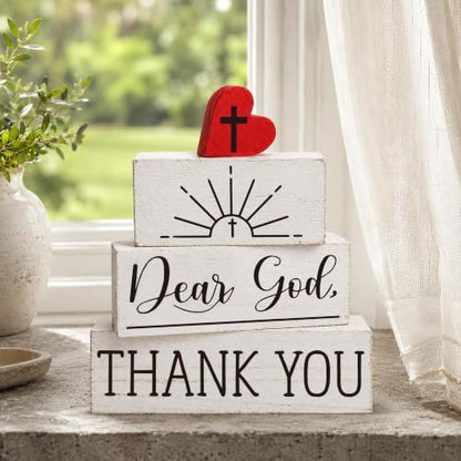Christian Dear God Thank You Gifts Religious Farmhouse Table Decor for Home