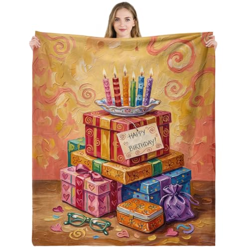 Happy Birthday Throw Blanket 50x60 Inch Colorful Gift Boxes Birthday Candles Vibrant Soft Cozy Birthday Gift for Women Kids - color: Happy Birthday 6