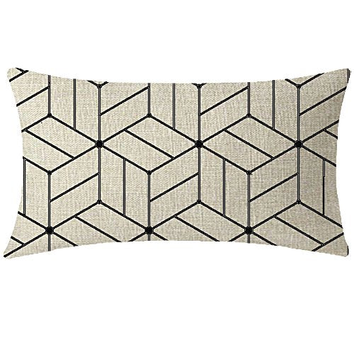 Nice Gift to Family Friends Nordic Farmhouse Vintage Retro Abstract Geometric Pattern Beige Lumbar Waist Cotton Linen Throw Pillow Case Cover Home Chair Couch Outdoor Decor Long Oblong 12x20 inches - color: Beige