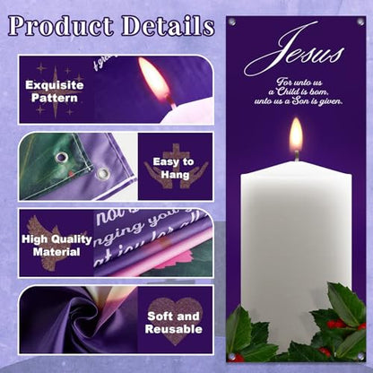 5Pcs 2x5 Ft Religious Church Banner with Scripture Christian Candles Banners for Sanctuary Wall Hope Peace Joy Love Jesus Prayer Flag Welcome Religious Praise Hanging Signs Decor for Holiday Church - size: 2x5Ft