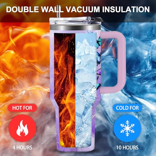 Butterfly 40oz Tumbler with Handle and Straw Lid Stainless Steel Insulated Coffee Travel Mug Cup Keeps Drinks Cold & Hot, Mothers Day Christian Birthday Gifts for Butterfly Women - color: Christian/Butterfly