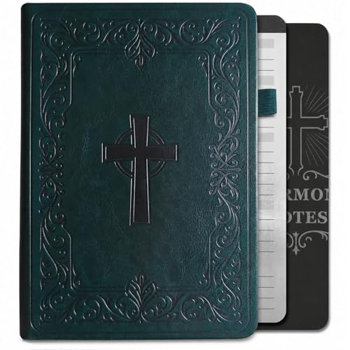Christian Bible Journal for Men & Women – Premium Eco-Leather Undated Bible Study Notebook, Devotional & Prayer Journal | Perfect Christian Gift for Men | Ideal for Graduation, Pastor, Baptism & Church - color: Forest Green