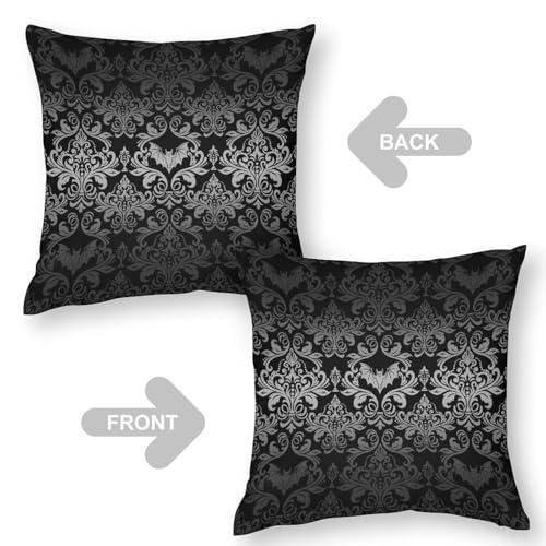 Damask Gothic Throw Pillow Cover Vintage Floral Antique Victorian Goth Couch Sofa Pillowcases Bat Bats Skull Bone Bohemian Baroque Pillows Cushion Case for Farmhouse Bed Chair 18x18inch - color: Damaskblack-5