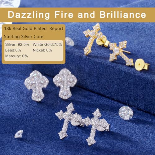 Moissanite Cross Earrings Sterling Silver Cross Stud Eearrings D Color VVSI Moissanite Stud Earrings Crucifix Jewelry Gift - color: Silver-0.5CT