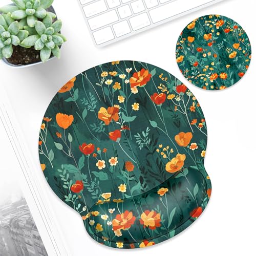 ITNRSIIET Ergonomic Mouse Pad with Wrist Support Wrist Rest Smooth Surface Non-Slip Rubber Base Comfortable Office Supplies Pain Relief, 9.8 x 9.1 inches, Beautiful Flowers - color: B03-Beautiful Flowers