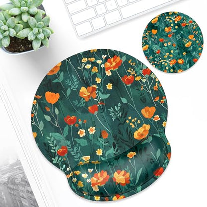 ITNRSIIET Ergonomic Mouse Pad with Wrist Support Wrist Rest Smooth Surface Non-Slip Rubber Base Comfortable Office Supplies Pain Relief, 9.8 x 9.1 inches, Beautiful Flowers - color: B03-Beautiful Flowers