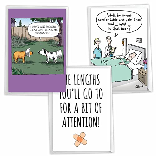NobleWorks Assortment Pack of 3 Funny Sassy Senior Get Well Greeting Cards with Envelopes, Fell Better Cartoon Humor for Men and Women Variety Pack (3 Designs, 1 Each) Well Wishes VC7989GWG-C1x3 - style: Well Wishes
