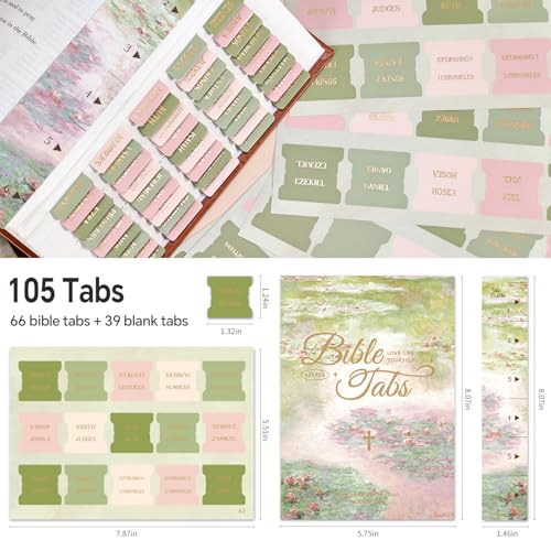 Laminated Bible Tabs for Women Men, Green Pink, Gold Foil Lettering, 105pcs - style: Gold Foil WaterLilyPink