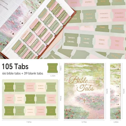 Laminated Bible Tabs for Women Men, Green Pink, Gold Foil Lettering, 105pcs - style: Gold Foil WaterLilyPink
