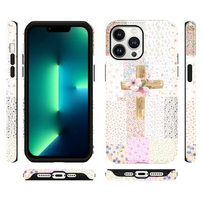for iPhone 13 Pro 6.1'' Pink Flower Cross Christian Phone Case - color: Pink Flower Cross, size: iPhone 13 Pro