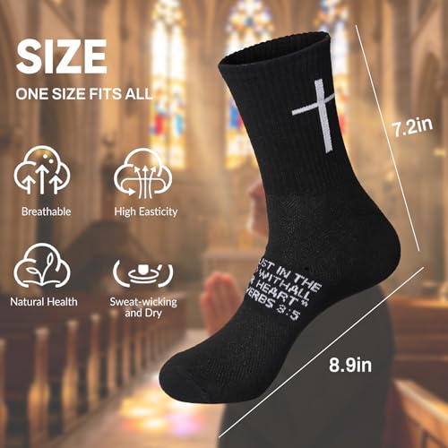 6 Pairs Christian Cross Socks Prayer Stockings with Bible Verse for Church & Daily Wear Christian Gift for Christmas - color: Proverbs 3:5 - Black