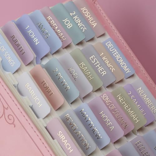 UPAFEXXI-Bible Tabs with Book Summaries,3D Gold Foil Embossed Lettering - color: Macaron