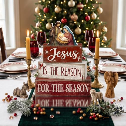 Lineshading 4 Pcs Christmas Table Decor, Nativity Scene Tiered Tray Decor - style: Nativity Scene 1