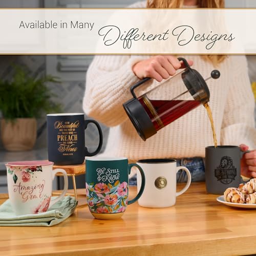 Christian Art Gifts Large Ceramic Inspirational Women's Coffee & Tea Mug - color: Pink Floral/Amazing Grace