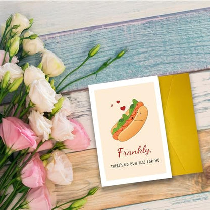 Funny Pun Anniversary Card for Husband Wife Boyfriend Girlfriend, Funny Hot Dog Love Cards, Cute Happy Birthday Card from Him Her. - color: #5