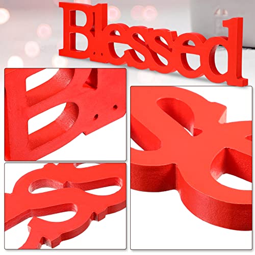 Blulu Blessed Letter Table Sign Wooden Blessed Standing Sign,Red - color: Red