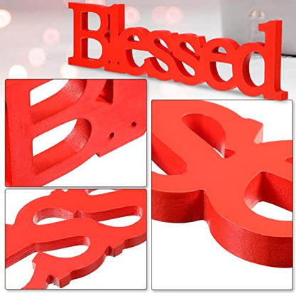 Blulu Blessed Letter Table Sign Wooden Blessed Standing Sign,Red - color: Red