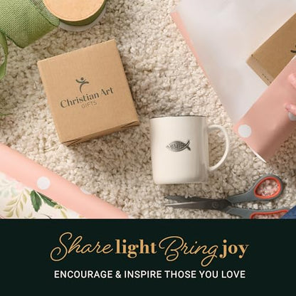 Christian Art Gifts Large Inspirational Ceramic Coffee & Tea Scripture Mug - color: White & Black/Jesus Fish