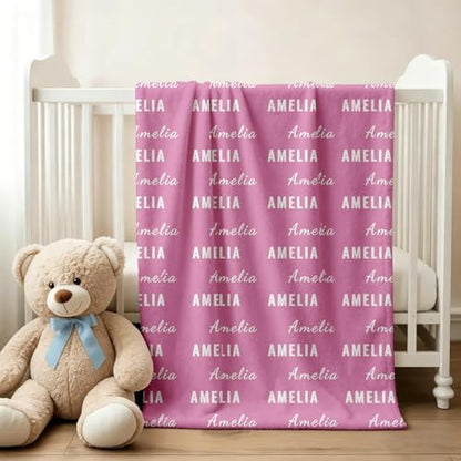 Ships Next Day, Personalized Baby Blanket with Name - Custom Newborn Hospital Swaddle Blanket, Super Soft Plush Flannel Baby Gift for Birth Announcement Shower Easter Gifts for Toddler Kids - color: Pink
