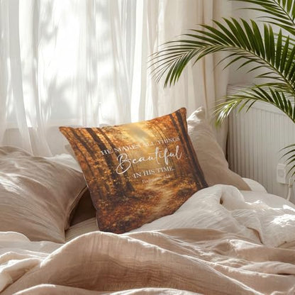 Christian Fall Forest Path Landscape Throw Pillow Covers 18x18 - color: Fall Forest
