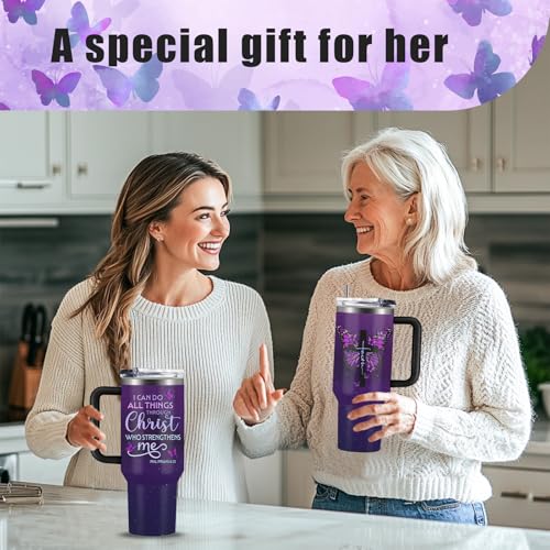 Christian Gifts for Women, 40 oz I Can Do All Things Christ Tumbler With Handle, Inspirational Religious Birthday Gifts for Faith Cup, Christian Jesus God Bible Verse Pastor Prayer Gift for Christmas - color: I Can Do All Things Christ01-Purple, size: 40